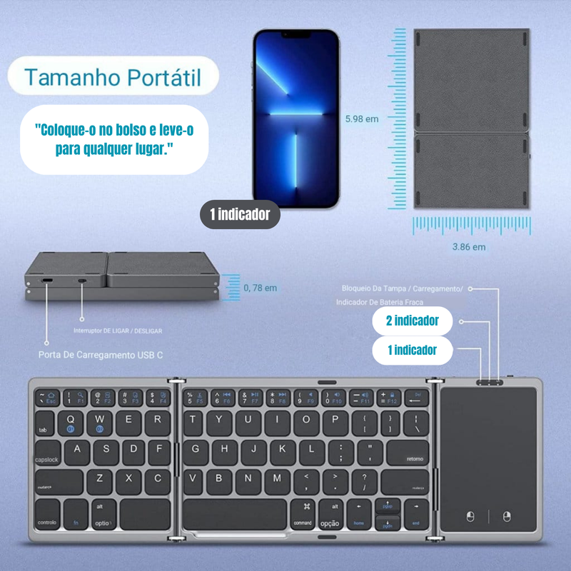 Teclado Bluetooth sem fio dobrável Seenda