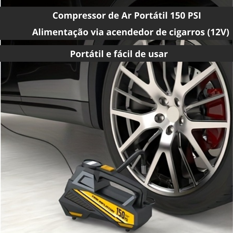 Compressor Portátil 150 PSI DC 12V,Inflador para Carros, Motos e Bikes
