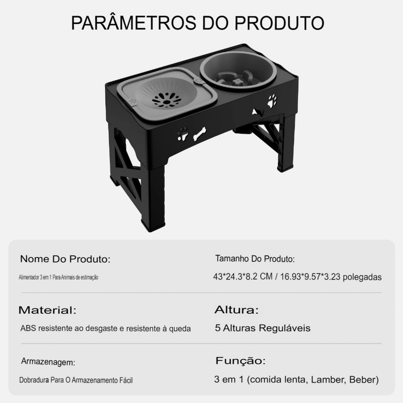 Tigela 3 em 1 com Altura Ajustável
