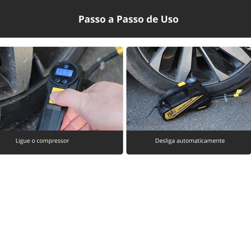 Compressor Portátil 150 PSI DC 12V,Inflador para Carros, Motos e Bikes