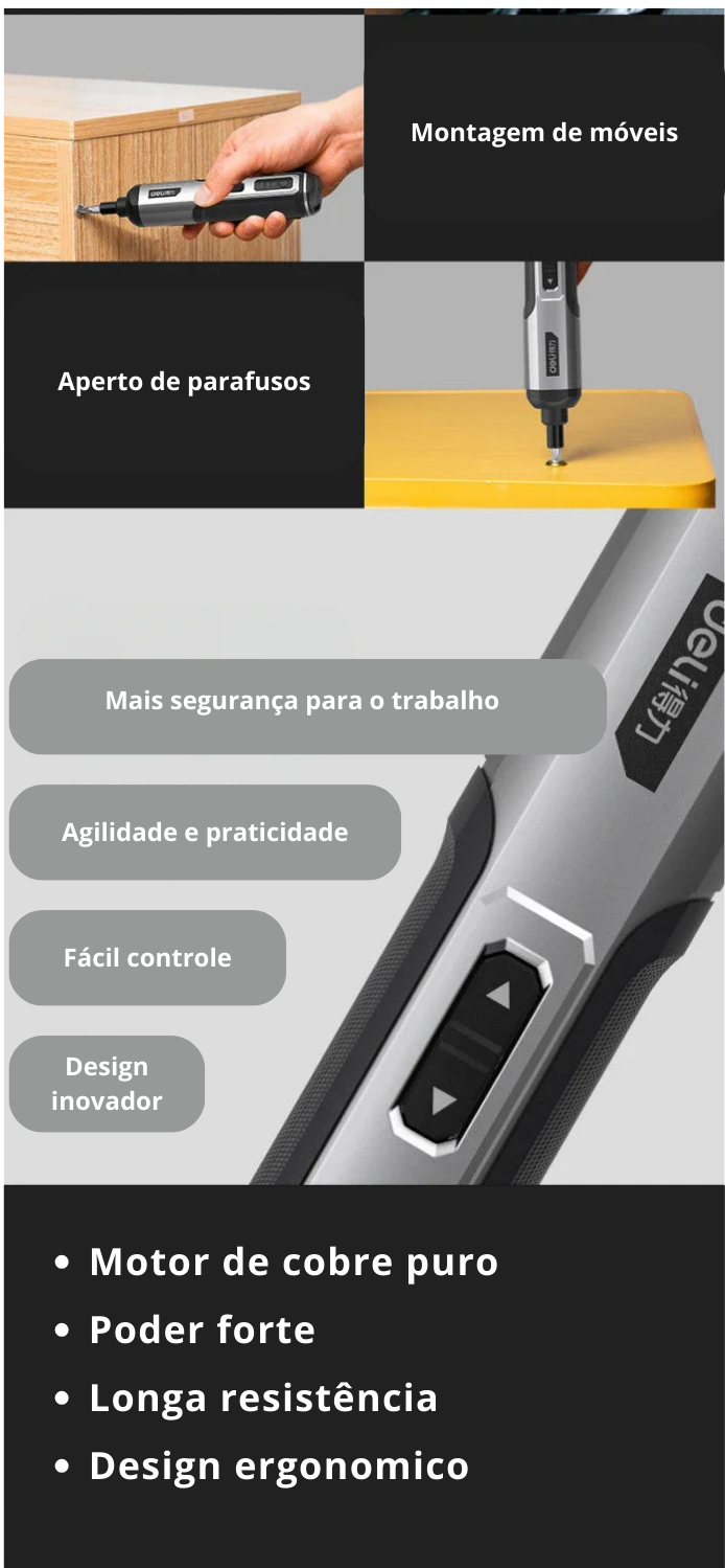 Chave de Fenda Elétrica Sem Fio 2000mAh | Portátil e Recarregável
