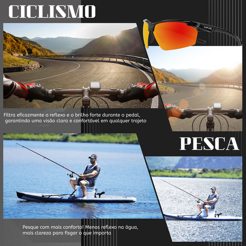 Óculos polarizados para esportes e viagens