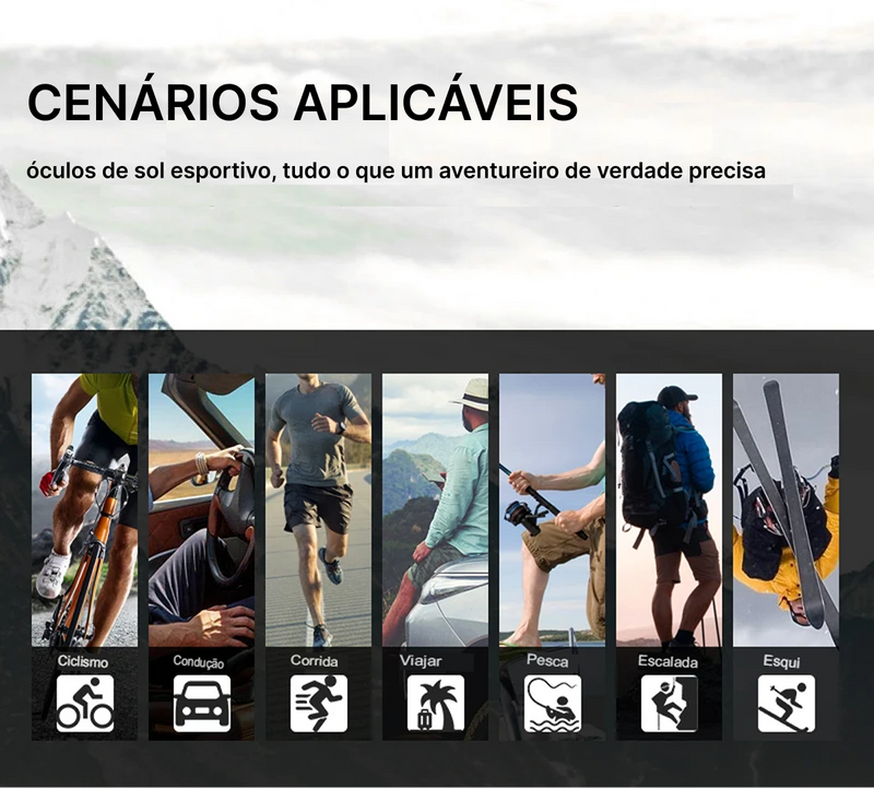 Óculos polarizados para esportes e viagens