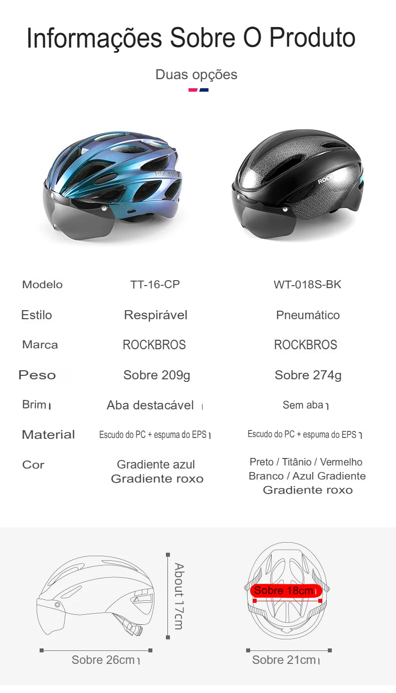 Capacete ROCKBROS Integrado – 4 Cores, 274g, com Óculos Magnético