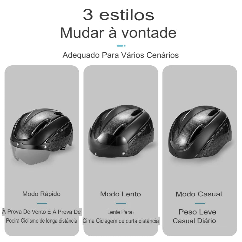 Capacete ROCKBROS Integrado – 4 Cores, 274g, com Óculos Magnético