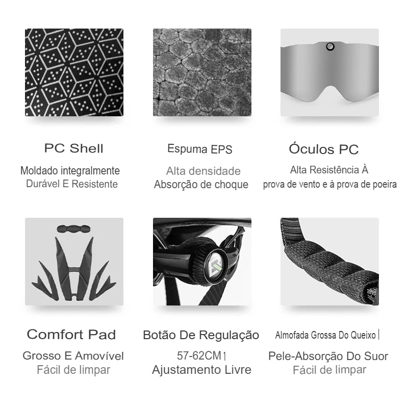 Capacete ROCKBROS Integrado – 4 Cores, 274g, com Óculos Magnético