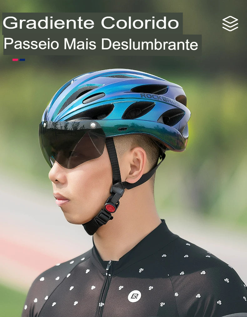 Capacete ROCKBROS Integrado – 4 Cores, 274g, com Óculos Magnético